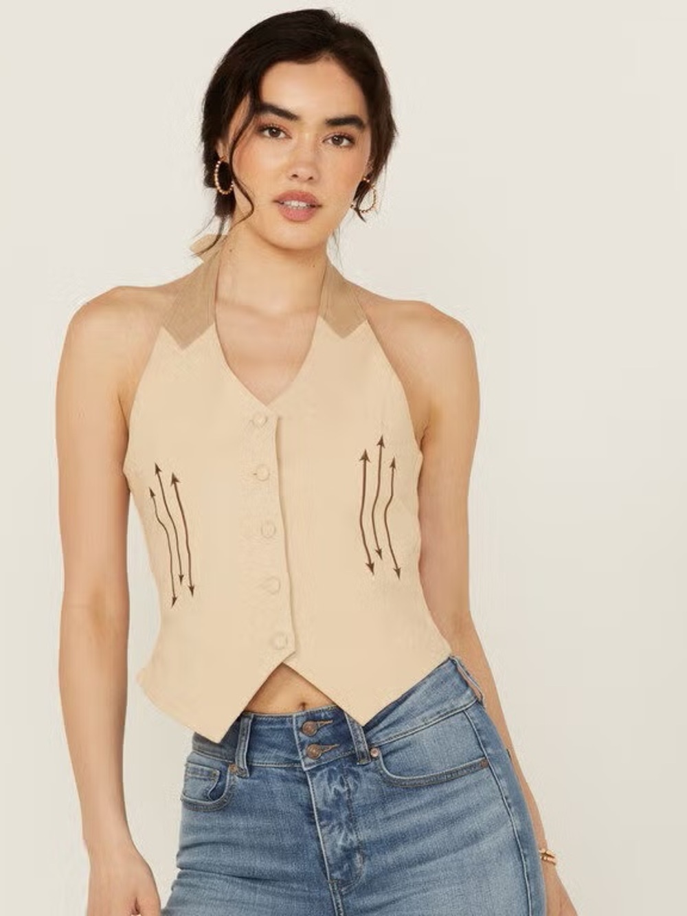 NWT Rock & Roll Denim Western Halter Vest Top - Size M